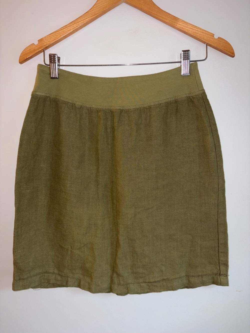 Phoenix Olive Green Linen Mini Skirt with Elastic Waistband